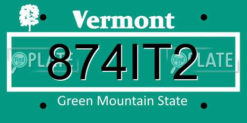 874IT2 Vermont License Plate