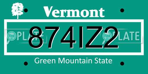 874IZ2 Vermont License Plate