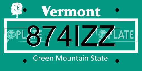 874IZZ Vermont License Plate