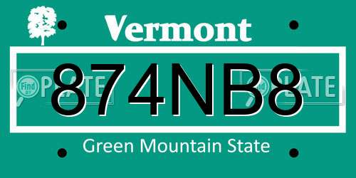 874NB8 Vermont License Plate
