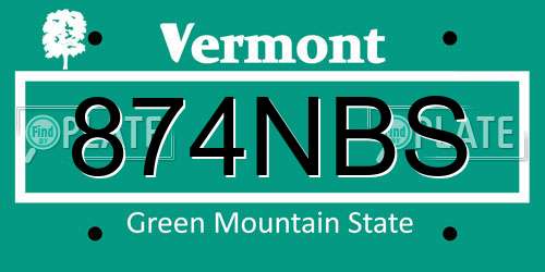 874NBS Vermont License Plate