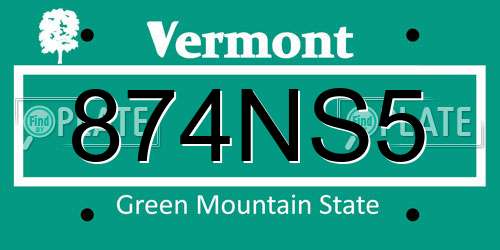 874NS5 Vermont License Plate