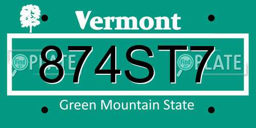 874ST7 Vermont License Plate