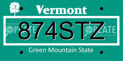 874STZ Vermont License Plate
