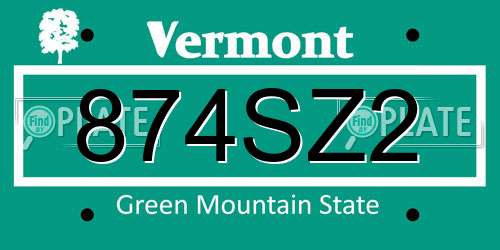 874SZ2 Vermont License Plate