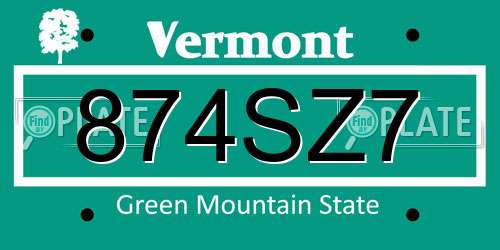 874SZ7 Vermont License Plate
