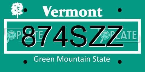 874SZZ Vermont License Plate