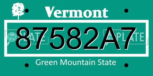 87582A7 Vermont License Plate