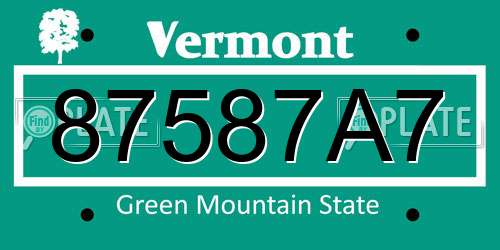 87587A7 Vermont License Plate