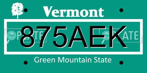 875AEK Vermont License Plate