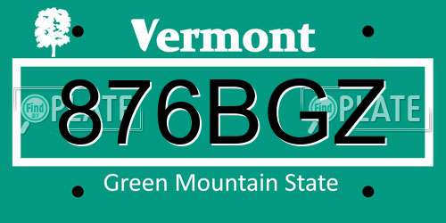 876BGZ Vermont License Plate