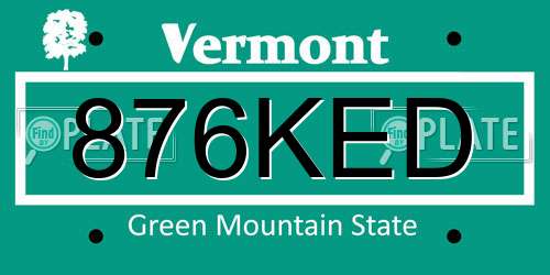876KED Vermont License Plate