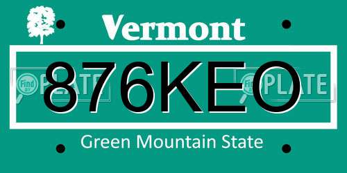 876KEO Vermont License Plate