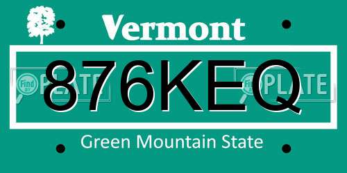 876KEQ Vermont License Plate