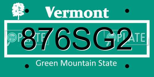 876SG2 Vermont License Plate