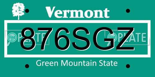 876SGZ Vermont License Plate