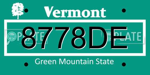 8778DE Vermont License Plate