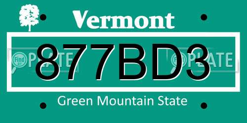 877BD3 Vermont License Plate