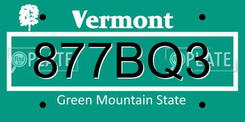 877BQ3 Vermont License Plate