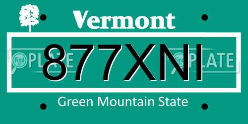 877XNI Vermont License Plate
