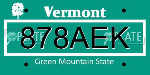 878AEK Vermont License Plate