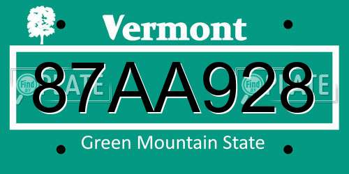 87AA928 Vermont License Plate