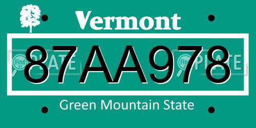 87AA978 Vermont License Plate