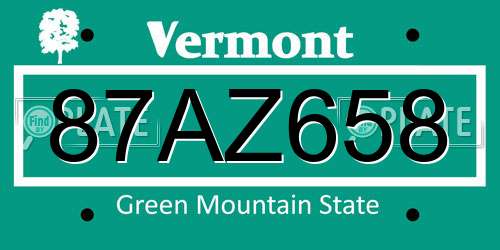 87AZ658 Vermont License Plate