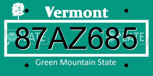 87AZ685 Vermont License Plate
