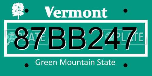 87BB247 Vermont License Plate
