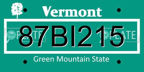 87BI215 Vermont License Plate