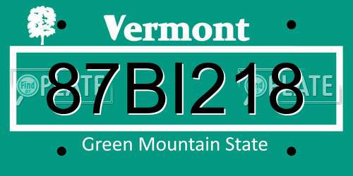 87BI218 Vermont License Plate
