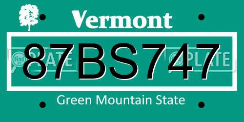 87BS747 Vermont License Plate