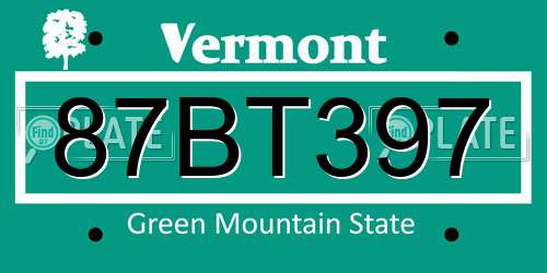 87BT397 Vermont License Plate