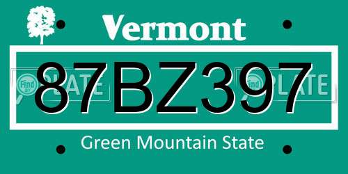 87BZ397 Vermont License Plate