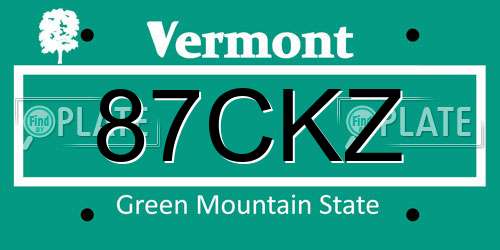87CKZ Vermont License Plate