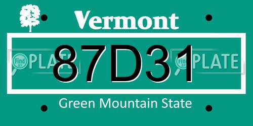 87D31 Vermont License Plate