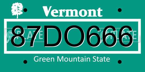 87DO666 Vermont License Plate