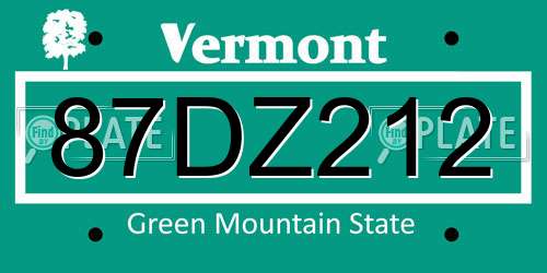 87DZ212 Vermont License Plate