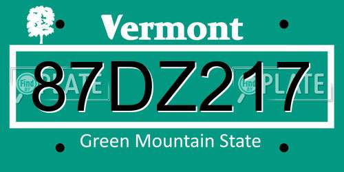 87DZ217 Vermont License Plate