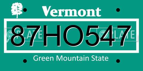 87HO547 Vermont License Plate