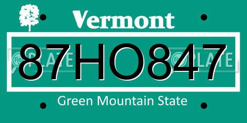 87HO847 Vermont License Plate
