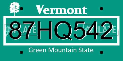 87HQ542 Vermont License Plate