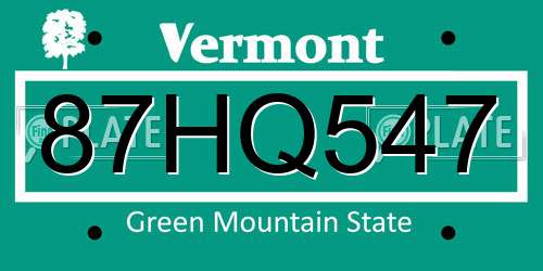 87HQ547 Vermont License Plate
