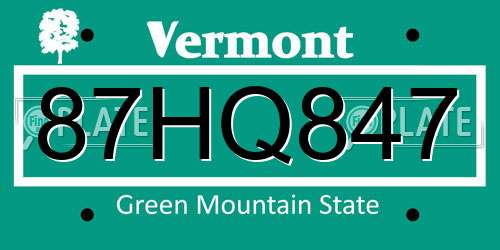87HQ847 Vermont License Plate