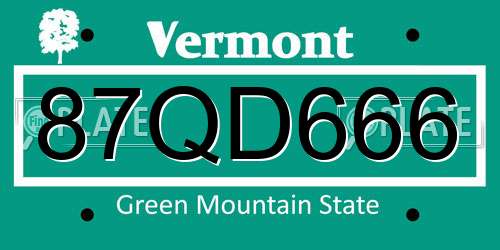 87QD666 Vermont License Plate