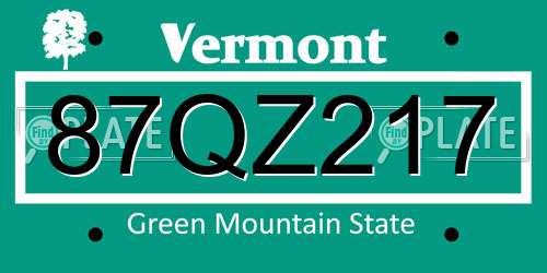 87QZ217 Vermont License Plate