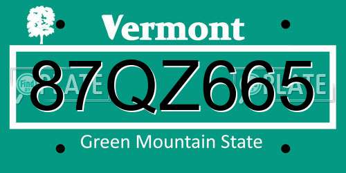 87QZ665 Vermont License Plate