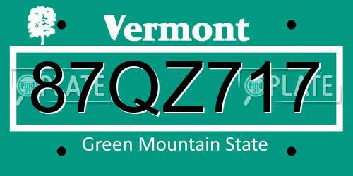87QZ717 Vermont License Plate