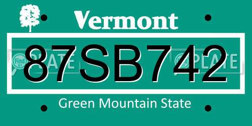 87SB742 Vermont License Plate